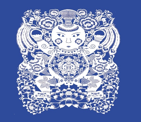 傳統(tǒng)剪紙抓髻娃娃圖片
