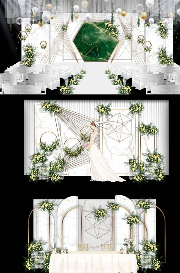 白色大理石绿色婚礼图片