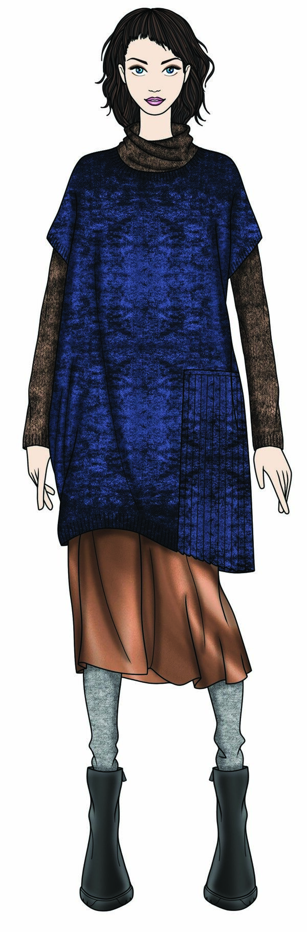 知性深蓝色连衣裙女装服装效果图