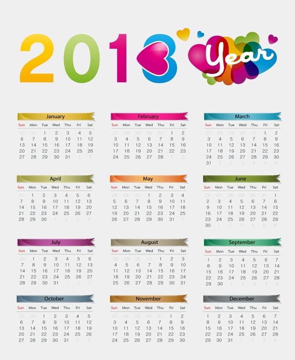 豐富多彩的2013年歷矢量..