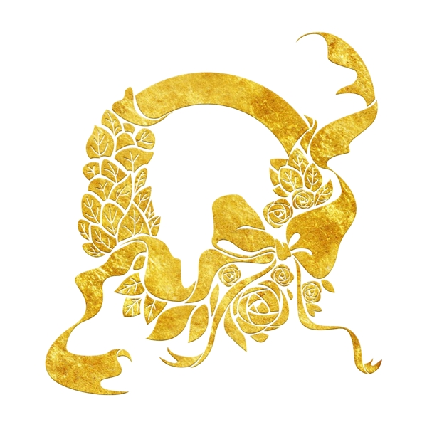 中国风传统烫金鲜花花纹装饰图之彩带玫瑰花环