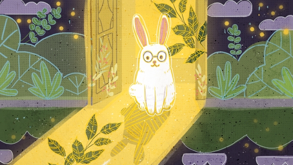 复古肌理戴眼镜的兔子萌宠系列插画