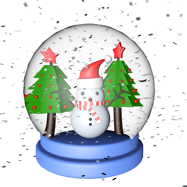 3D圣诞雪人圣诞树圣诞水晶球C4D飘雪