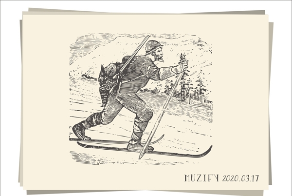 滑雪的男子素描画