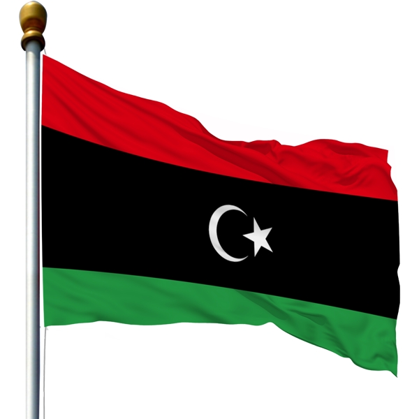 带旗杆的利比亚国旗