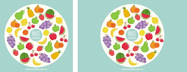 各种水果白色圆圈健康背景