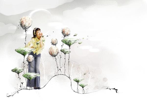 植物花卉插画与美女等PSD分层素材