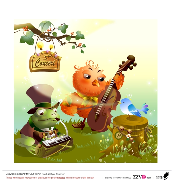练习音乐的小动物韩国Zzve矢量图
