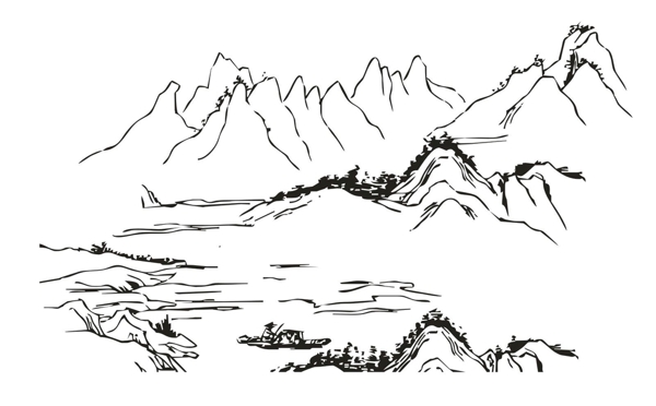 中国山水简笔画矢量图图片