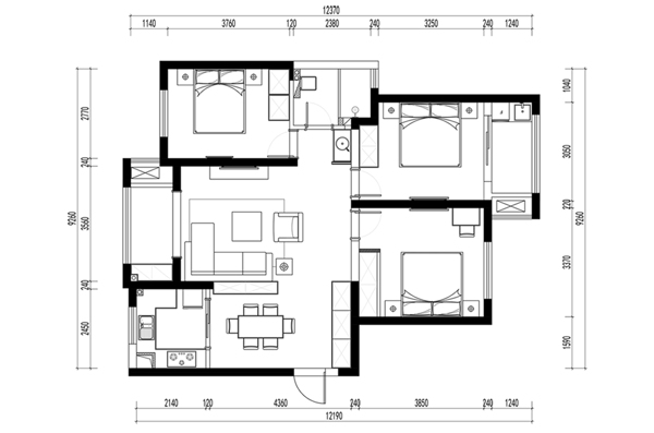 三居室户型CAD平面方案