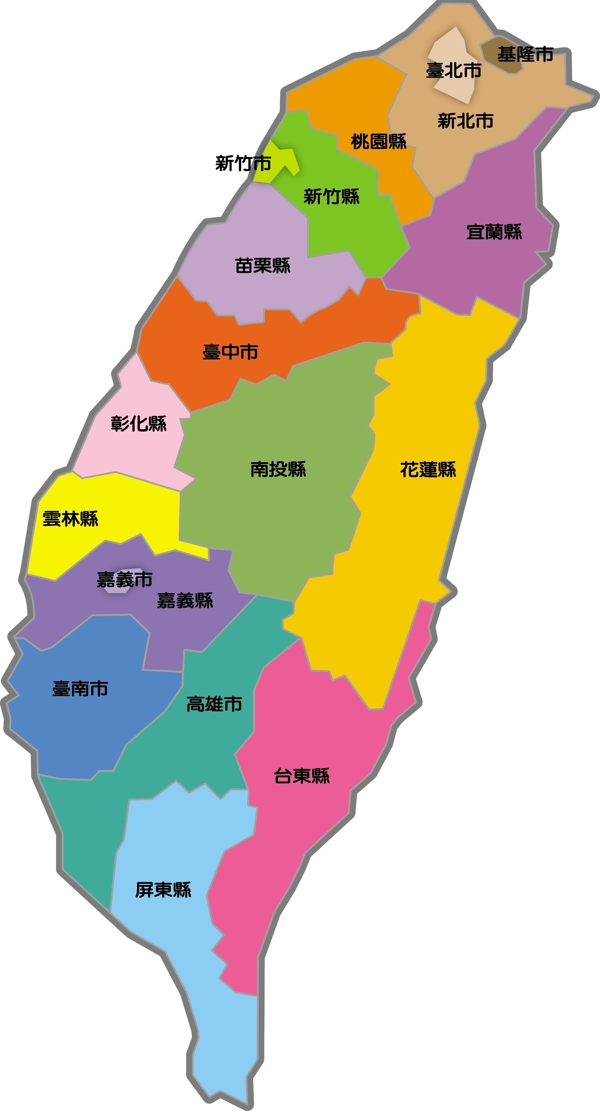 台湾行政区域简化图