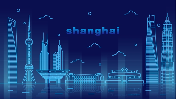 夜光城市上海地标建筑可商用插画