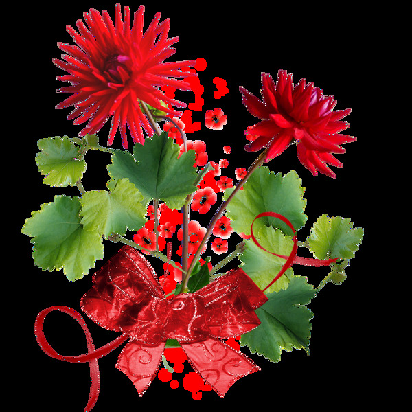紅色絲帶捆扎的花朵png元素素材