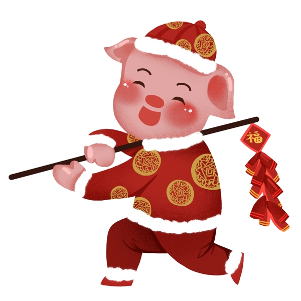 新年扛著鞭炮的豬卡通設(shè)計