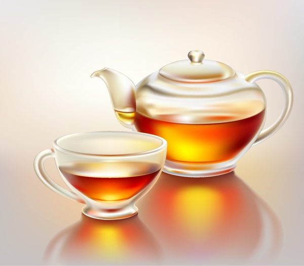 精致的茶壶和茶杯矢量素材