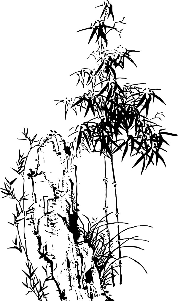 竹子山石假山素描中國風(fēng)