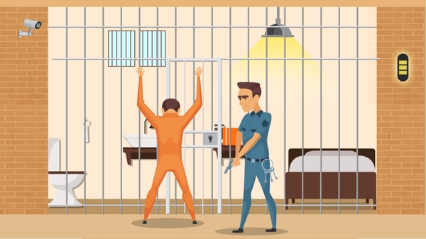 扫黑除恶监狱警察犯人可爱卡通插画