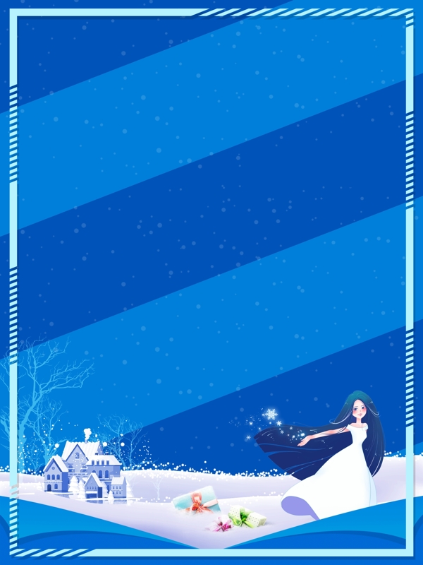 冬季雪花女孩蓝色背景