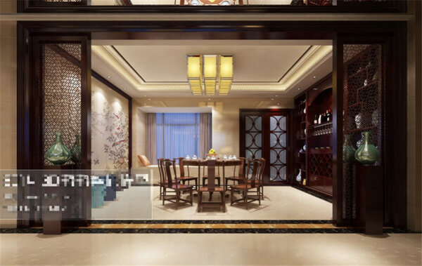 中式餐厅模型室内装修