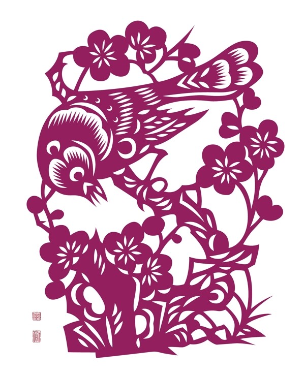 中國傳統(tǒng)剪紙矢量的鳥