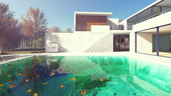 别墅建筑泳池动画