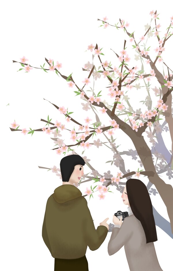 情侣赏花主题浪漫插画