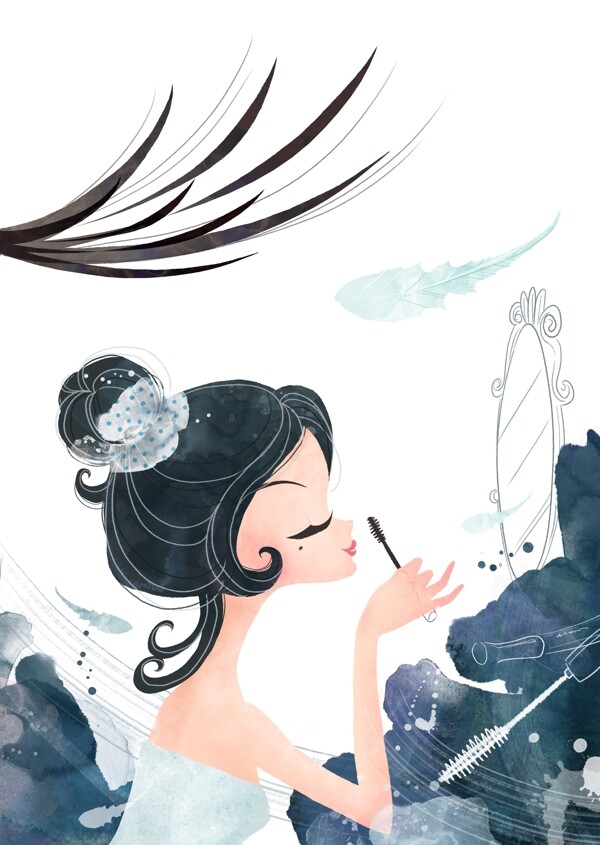 鏡子前化妝的美女