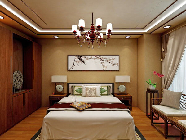 中式风格家居主人房装修效果图