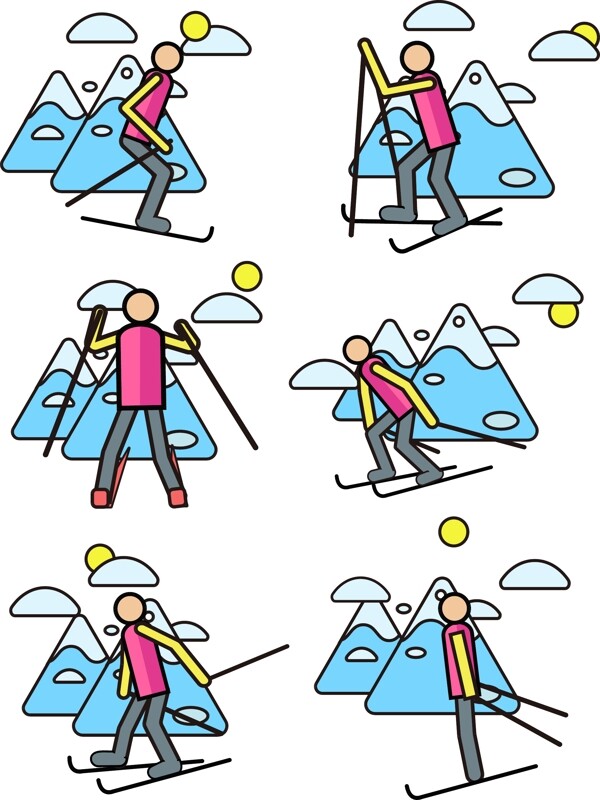 冬季雪山滑雪人物元素