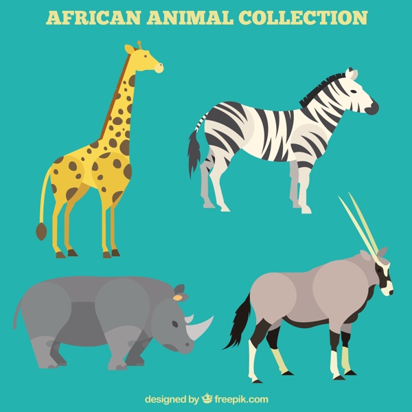 可爱的非洲动物在平面设计