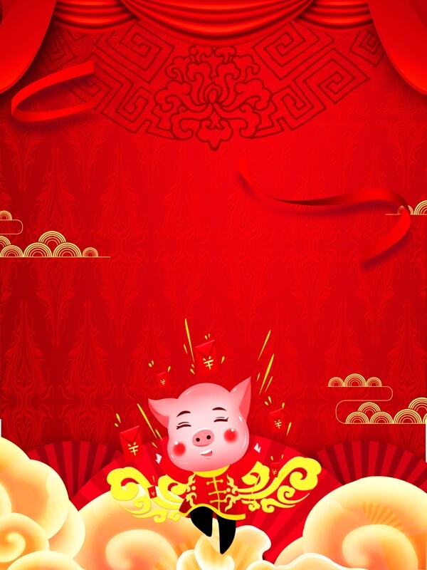 喜庆红色猪年舞台背景设计