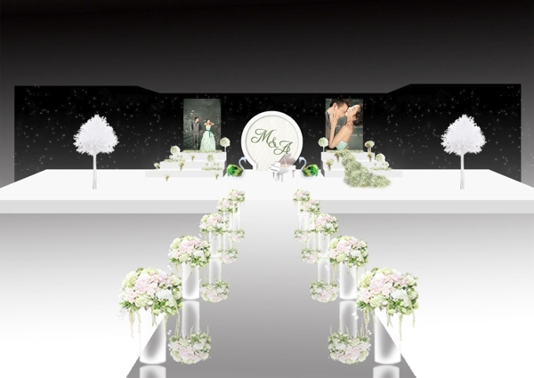 白色现代婚礼舞台效果图