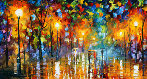 油畫雨夜圖片