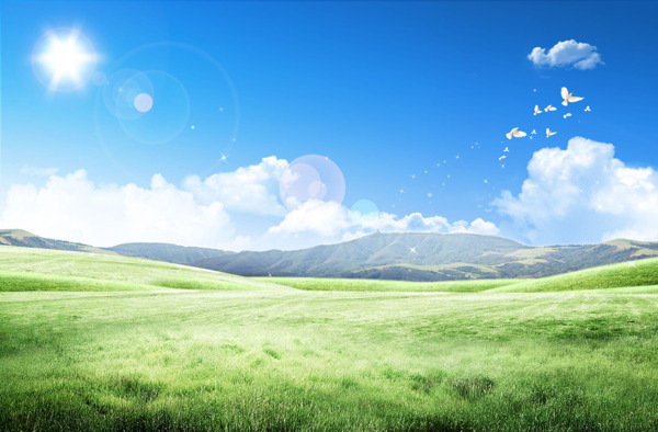 美丽的蓝天白云草地风景图片
