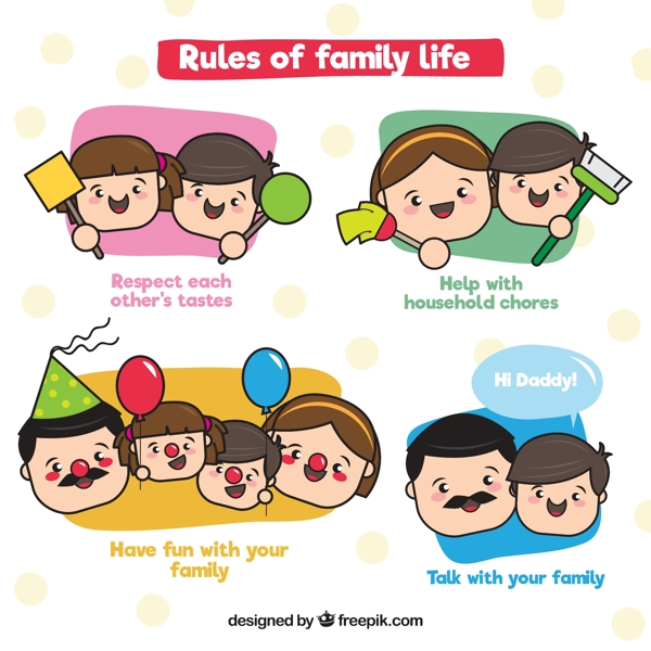 4款家庭生活法则标签矢量图