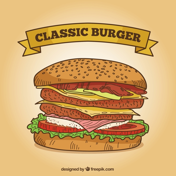 经典美味的汉堡插图背景