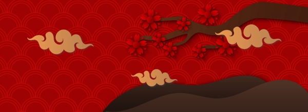 紅色中國風(fēng)剪紙祥云背景
