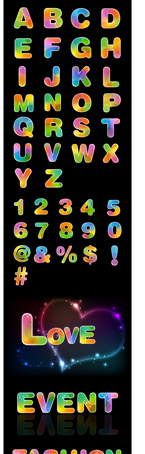 奇幻有趣的字母和数字矢量