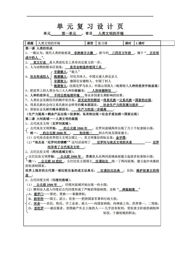 九年級(jí)上冊歷史九年級(jí)上冊第一單元復(fù)習(xí)資料