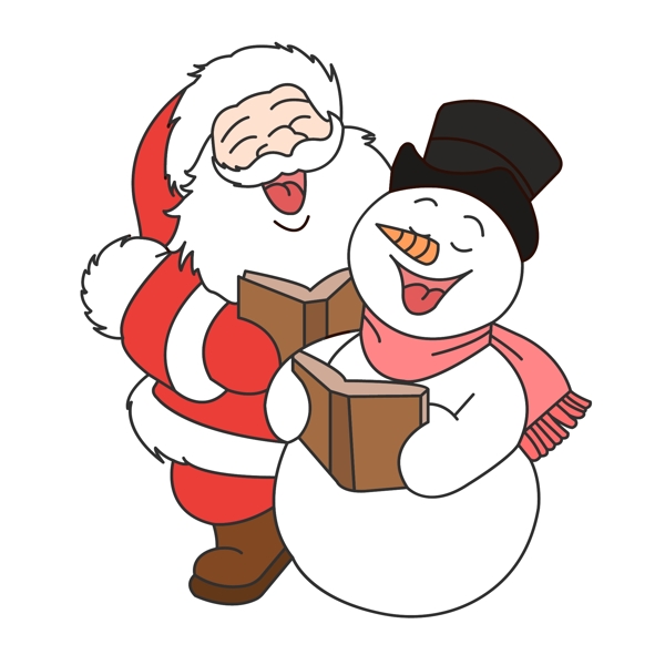 手绘矢量圣诞节圣诞老人和雪人