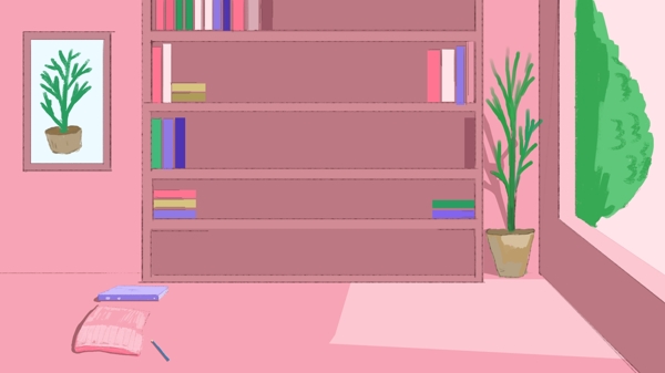 书房书架室内粉色女生装饰