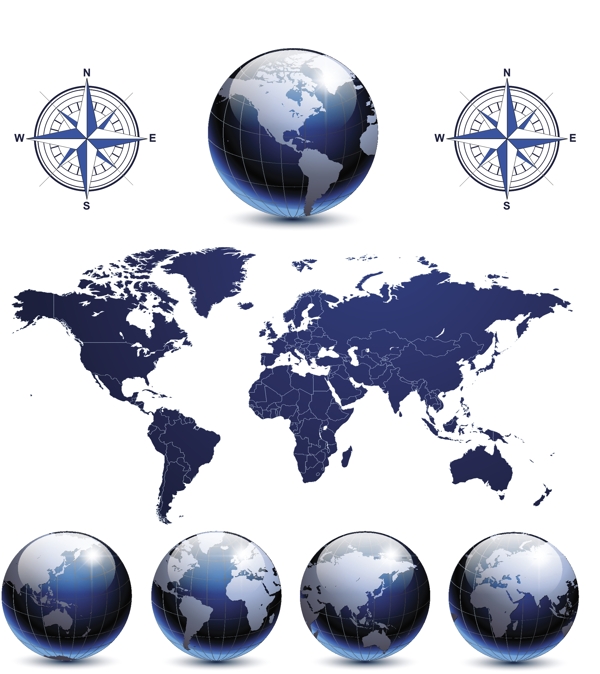 矢量地球地图指南针
