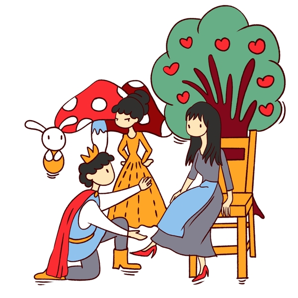 手绘卡通可爱梦幻童话王子和灰姑娘