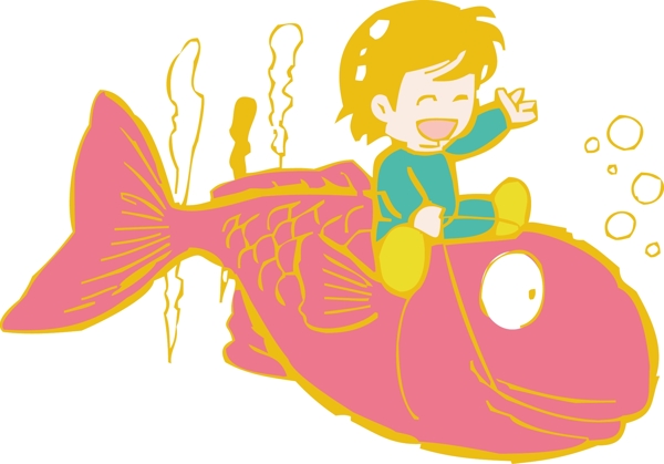 騎在鯉魚上的男孩