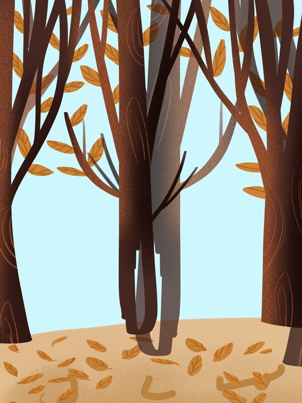 彩绘秋季树林落叶背景素材