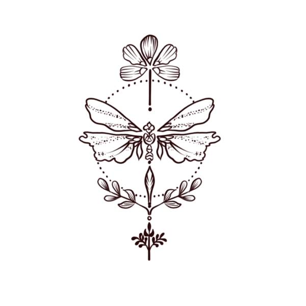 欧美纹身手稿手绘蝴蝶花朵纹身