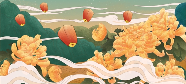 重阳节日传统复古插画背景素材图片
