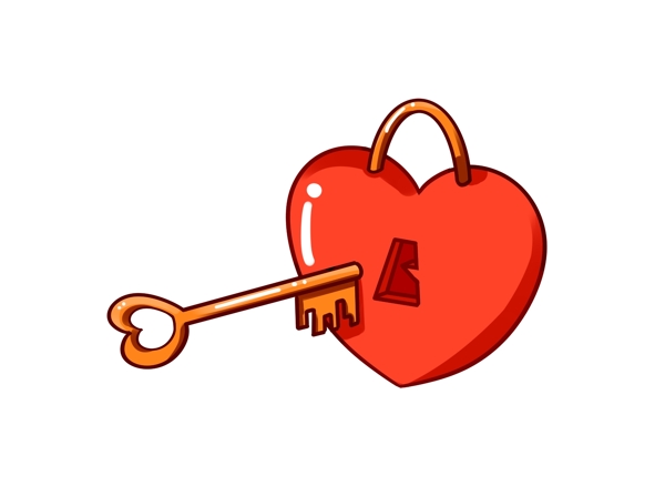 手绘情人节钥匙锁插画
