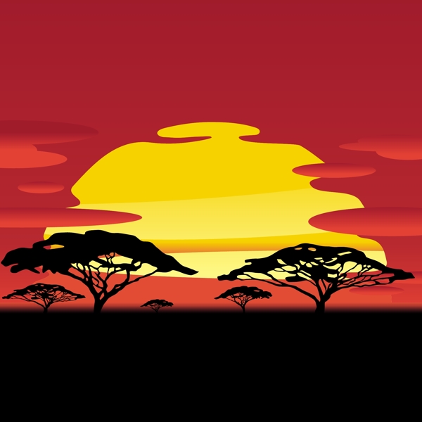 非洲日落树背景图案矢量