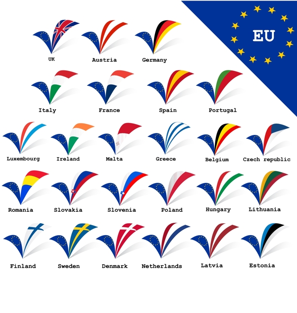 建立欧盟旗帜和标志设计矢量图02